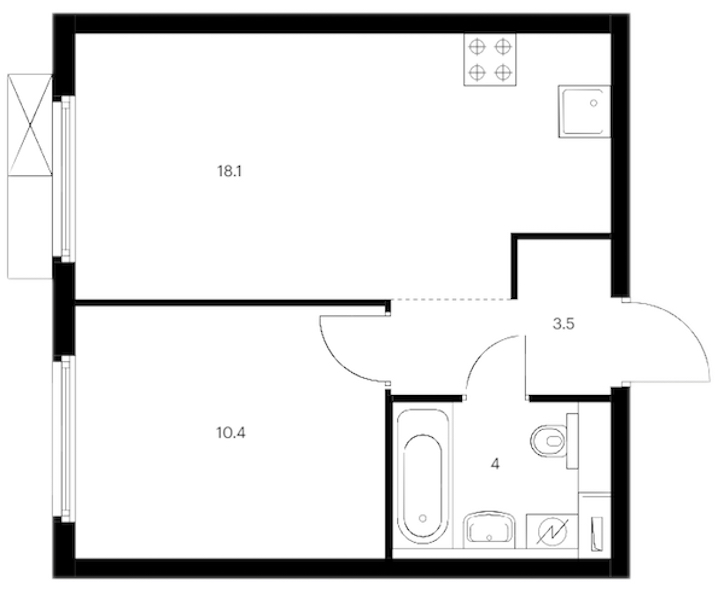 1-комнатная квартира 36 м², 14/14 эт., ЖК «Витебский парк»